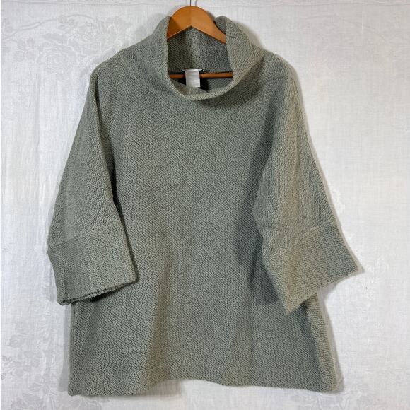 Soft Surroundings Sweater 1X Green Heather Cowl Neck Cotton Stretch - Picture 1 of 8